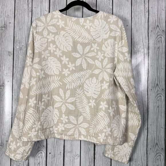 Tahari Linen Cotton Blend Tropical Leaf Open Front Jacket Size XL - Picture 2 of 6